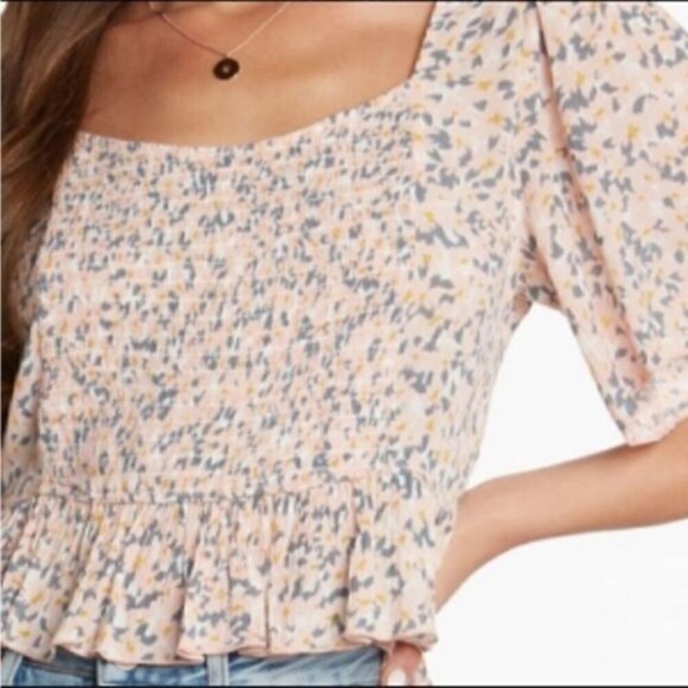 Patrons of Peace Pink Floral Print Boho Smocked Crop Top